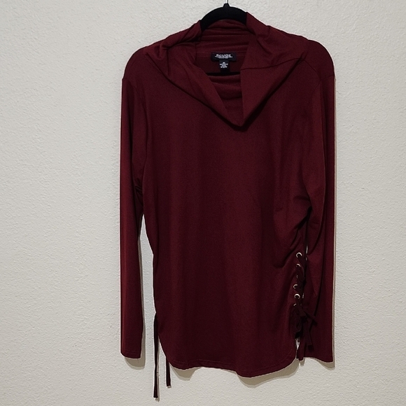 Rouge! Sweaters - Burgundy Long Sleeve Top with Lace-Up Detail